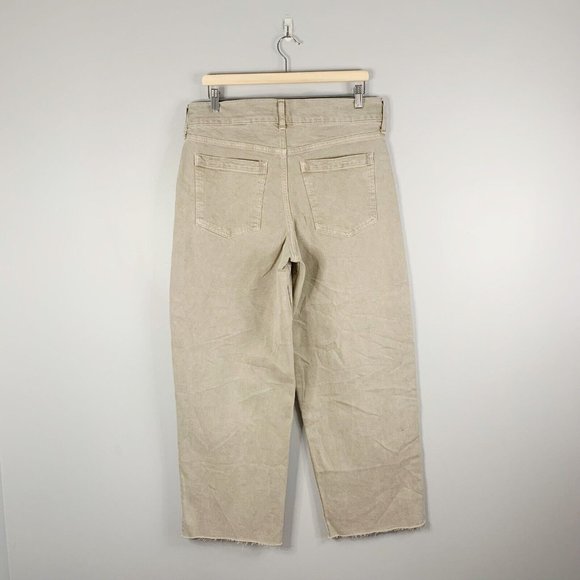 Banana Republic Womens High Rise Wide Leg Crop Brown Tan Fray Hem Cotton 31 L - Picture 7 of 13